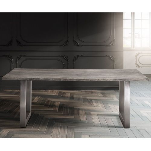 Table-De-Salle-?-Manger Edge Acacia Platine 180x90 Xl Acier Inoxydable Large Live-Edge