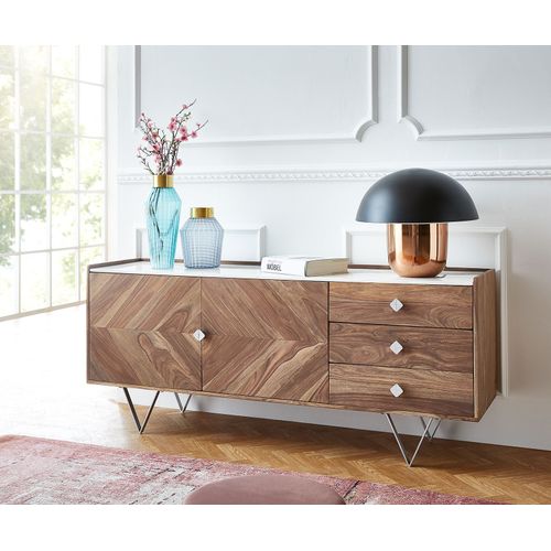 Commode Pacino 175x35x45 Sheesham Nature Pierre Blanche Buffet