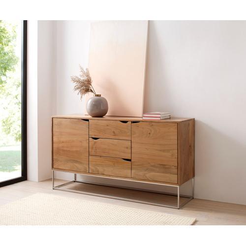 Commode Loca Acacia Nature 140x39x75 Cm 3 Tiroirs 2 Portes