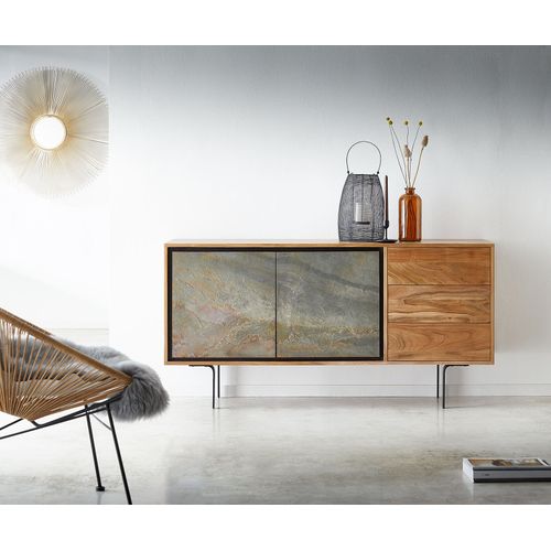 Commode Juwelo 150x40x75 Acacia Nature Pierre Pieds Noir Buffet
