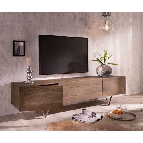 Table-Tv Wyatt Acacia Marron 175 Cm 1 Abattant 2 Portes Design Lowboard