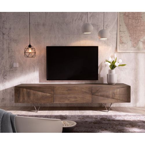 Meuble-Tv Wyatt Acacia Marron 175 Cm 2 Portes 1 Rabat Design Lowboard