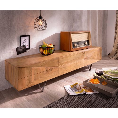 Table-Tv Wyatt Acacia Naturel 175 Cm 2 Portes 1 Rabat Meuble Tv Designer