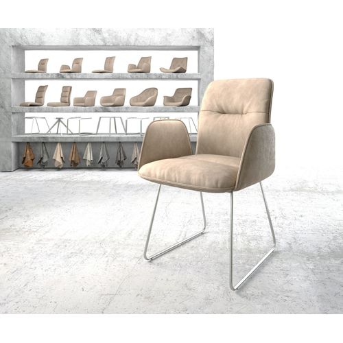 Fauteuil Vinja-Flex Cadre Patin Acier Inoxydable Vintage Beige