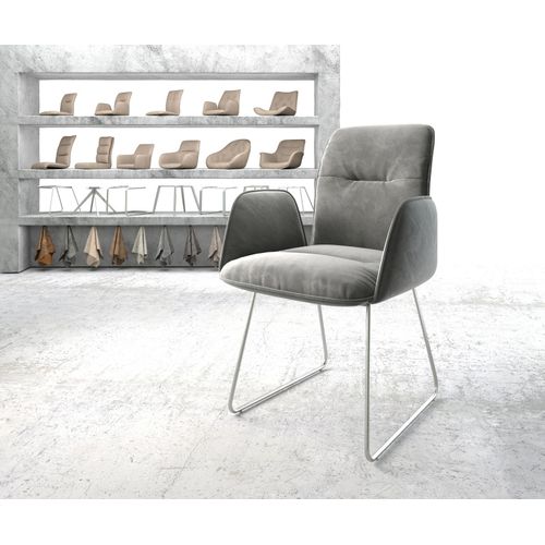 Fauteuil Vinja-Flex Cadre Patin Acier Inoxydable Velours Gris