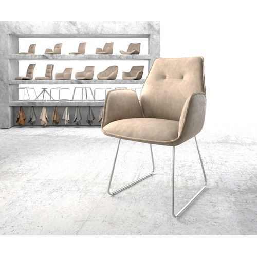 Fauteuil Zoa-Flex Cadre Patin Acier Inoxydable Vintage Beige