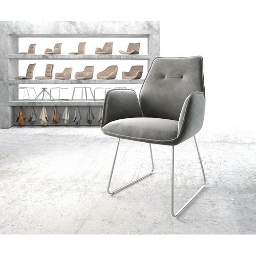 Fauteuil Zoa-Flex Cadre Patin Acier Inoxydable Velours Gris