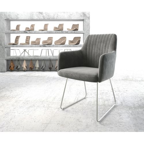 Fauteuil Greg-Flex Cadre Patin Acier Inoxydable Velours Gris