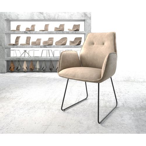 Fauteuil Zoa-Flex Cadre Patin Noir Vintage Beige