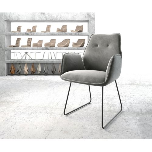 Fauteuil Zoa-Flex Cadre Patin Noir Velours Gris
