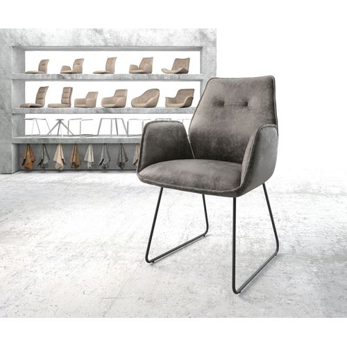 Fauteuil Zoa-Flex Cadre Patin Noir Vintage Gris
