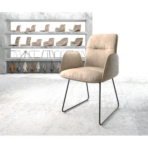 Fauteuil Vinja-Flex Cadre Patin Noir Vintage Beige