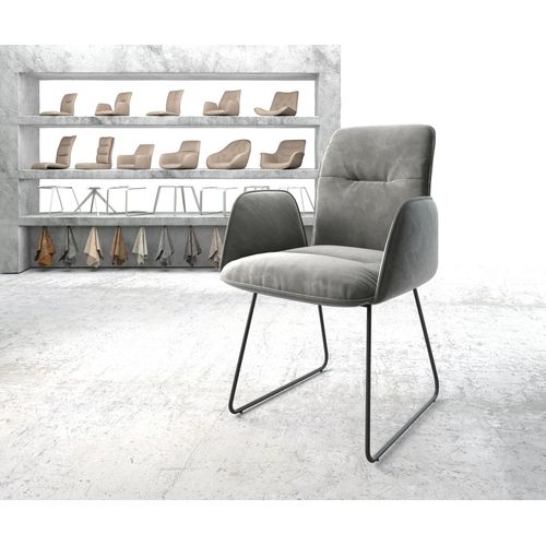 Fauteuil Vinja-Flex Cadre Patin Noir Velours Gris