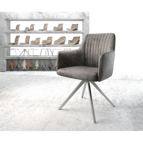 Chaise-Pivotante Greg-Flex Cadre Croisé Carré Acier Inoxydable Vintage Gris
