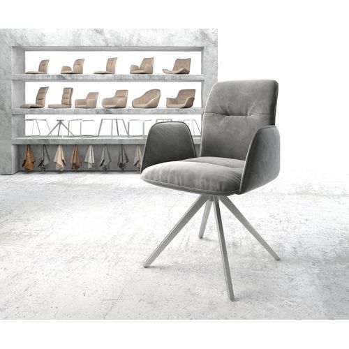 Chaise-Pivotante Vinja-Flex Cadre Croisé Carré Acier Inoxydable Velours Gris