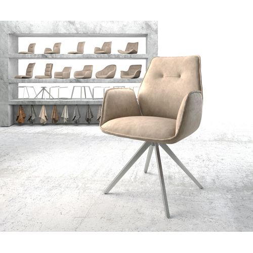 Chaise-Pivotante Zoa-Flex Cadre Croisé Carré Acier Inoxydable Vintage Beige