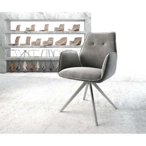 Chaise-Pivotante Zoa-Flex Cadre Croisé Carré Acier Inoxydable Velours Gris