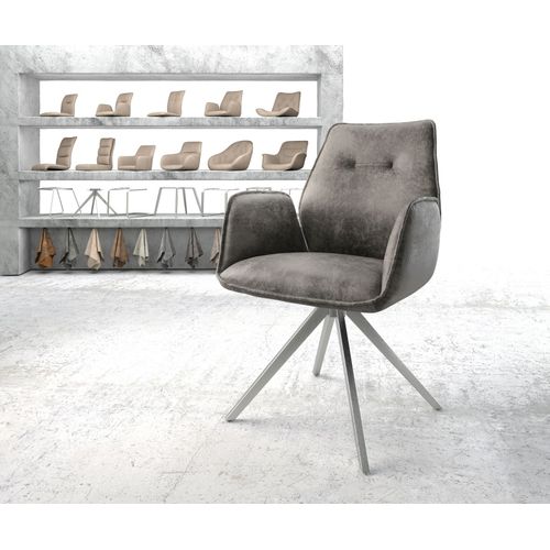 Chaise-Pivotante Zoa-Flex Cadre Croisé Carré Acier Inoxydable Vintage Gris