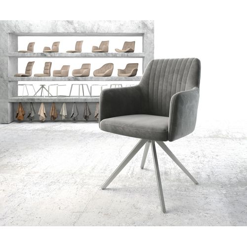 Chaise-Pivotante Greg-Flex Cadre Croisé Carré Acier Inoxydable Velours Gris