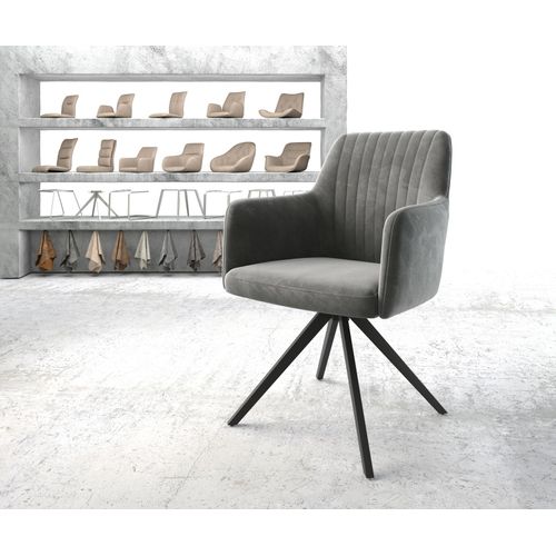 Chaise-Pivotante Greg-Flex Cadre Croisé Carré Noir Velours Gris