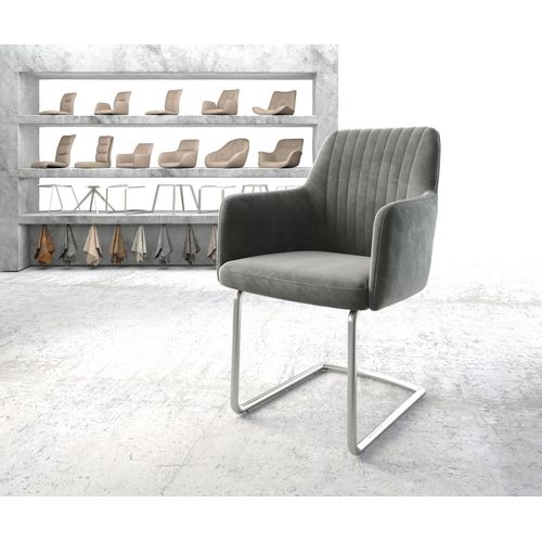 Fauteuil Greg-Flex Cantilever Rond Acier Inoxydable Velours Gris
