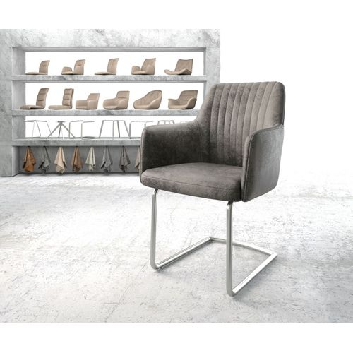 Fauteuil Greg-Flex Cantilever Rond Acier Inoxydable Vintage Gris
