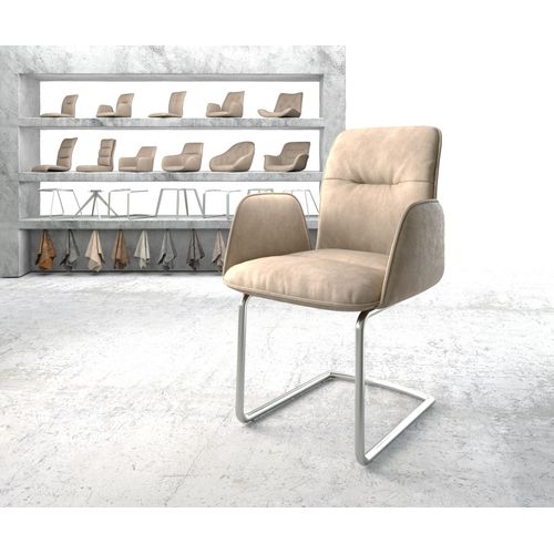 Fauteuil Vinja-Flex Cantilever Rond Acier Inoxydable Vintage Beige