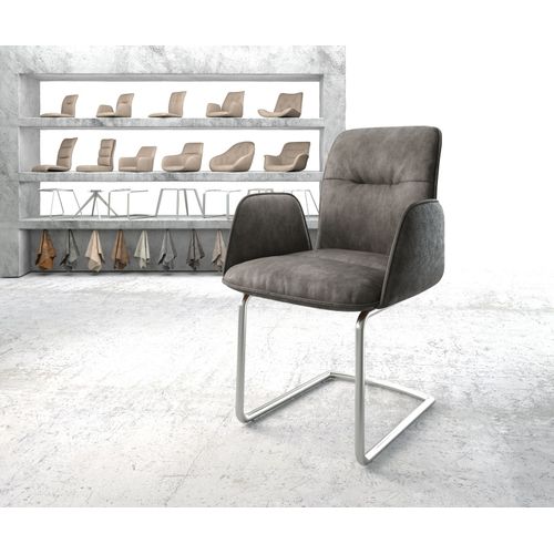 Fauteuil Vinja-Flex Cantilever Rond Acier Inoxydable Vintage Anthracite