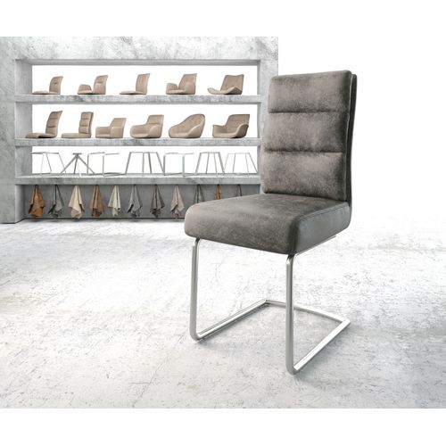 Chaise Pela-Flex Cantilever Rond Acier Inoxydable Vintage Gris