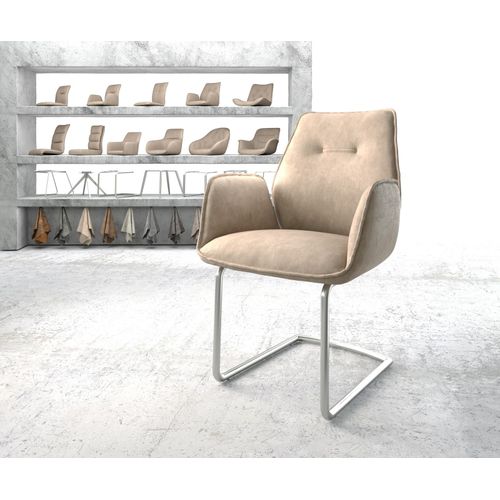 Fauteuil Zoa-Flex Cantilever Rond Acier Inoxydable Vintage Beige