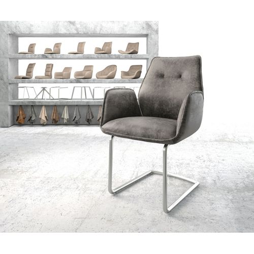 Fauteuil Zoa-Flex Cantilever Rond Acier Inoxydable Vintage Gris