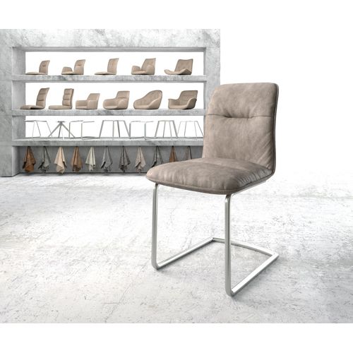 Chaise Vinjo-Flex Cantilever Rond Acier Inoxydable Vintage Taupe
