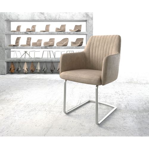 Fauteuil Greg-Flex Cantilever Rond Acier Inoxydable Vintage Beige