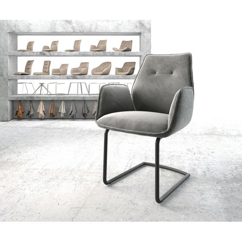 Fauteuil Zoa-Flex Cantilever Rond Noir Velours Gris