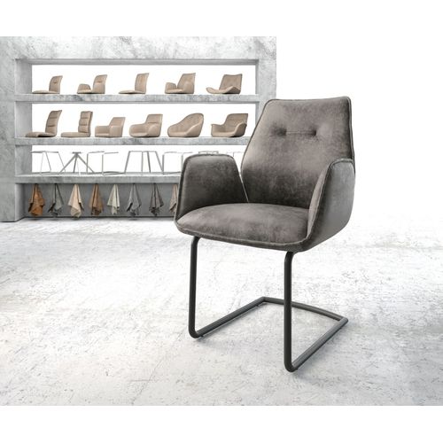 Fauteuil Zoa-Flex Cantilever Rond Noir Vintage Gris