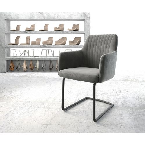Fauteuil Greg-Flex Cantilever Rond Noir Velours Gris