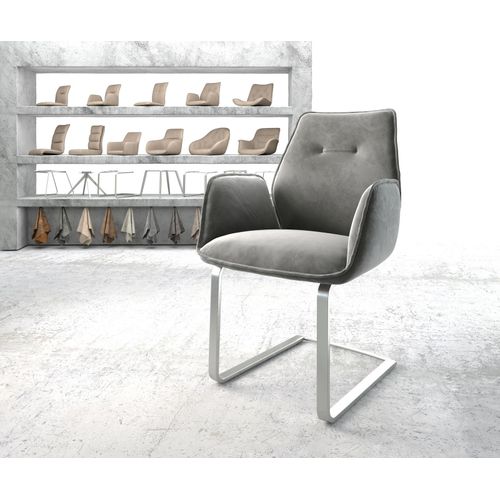 Fauteuil Zoa-Flex Cantilever Plat Acier Inoxydable Velours Gris