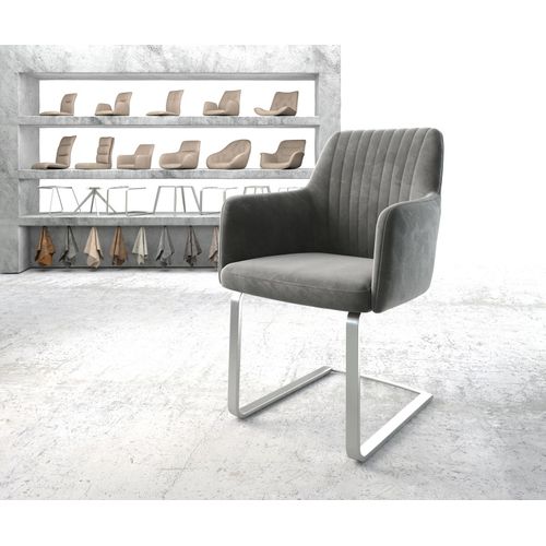Fauteuil Greg-Flex Cantilever Plat Acier Inoxydable Velours Gris