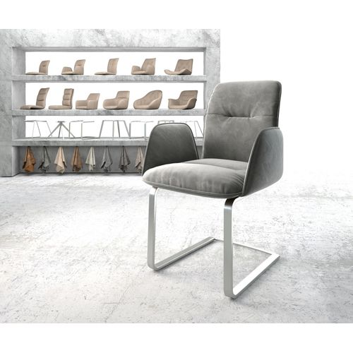 Fauteuil Vinja-Flex Cantilever Plat Acier Inoxydable Velours Gris