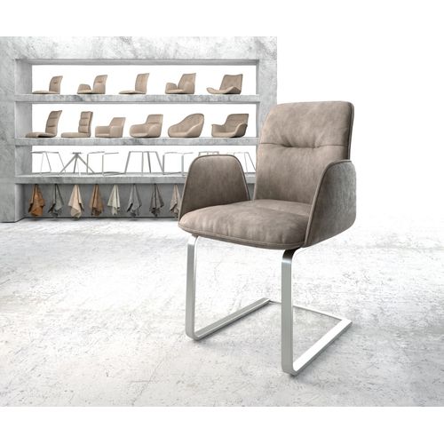 Fauteuil Vinja-Flex Cantilever Plat Acier Inoxydable Vintage Taupe