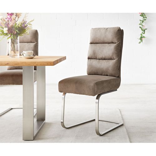 Chaise Pela-Flex Cantilever Plat Acier Inoxydable Vintage Taupe