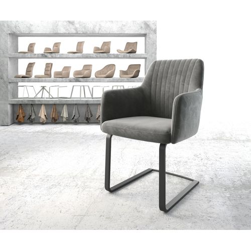 Fauteuil Greg-Flex Cantilever Plat Noir Velours Gris