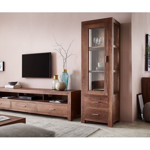 Buffet Indra Acacia Marron 2 Tiroirs 1 Porte Vitrine