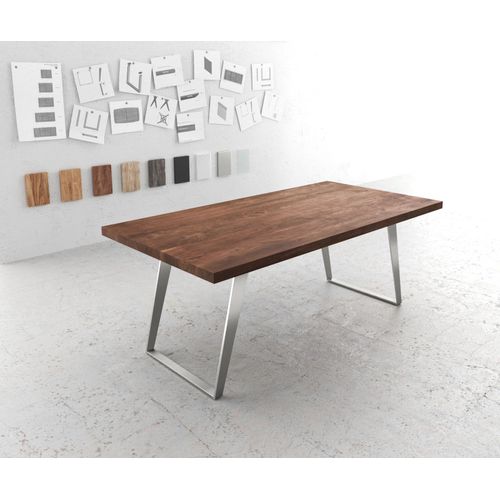 Table-De-Salle-À-Manger Edge Acacia Marron 200x100 Xl Acier Inoxydable Incliné