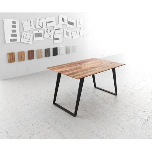 Table-De-Salle-À-Manger Edge Sheesham Nature 140x90 Métal Incliné Bord Suisse