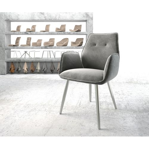 Fauteuil Zoa-Flex 4-Pieds Conique Acier Inoxydable Velours Gris