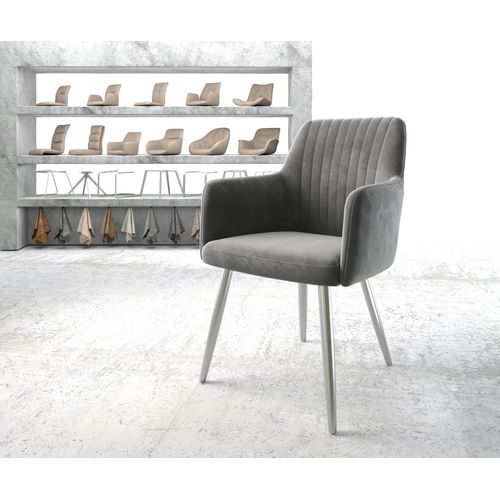 Fauteuil Greg-Flex 4-Pieds Conique Acier Inoxydable Velours Gris