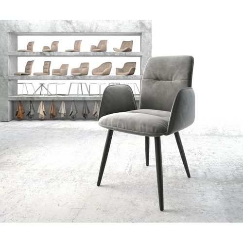 Fauteuil Vinja-Flex 4-Pieds Conique Noir Velours Gris