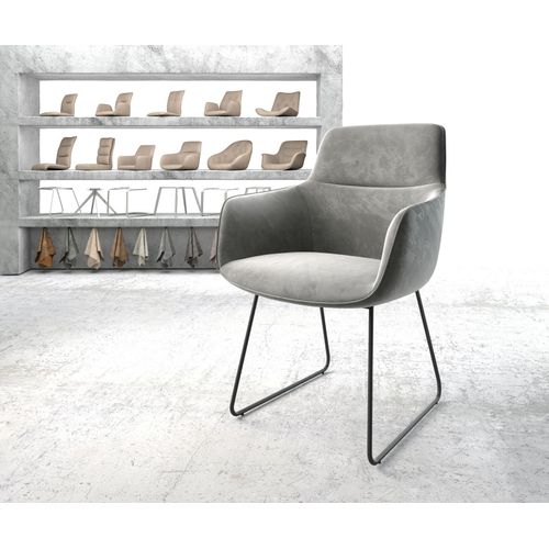Chaise Pejo-Flex Cadre Patin Noir Velours Gris