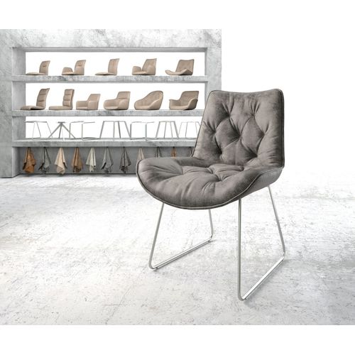 Chaise Taimi-Flex Cadre Patin Acier Inoxydable Vintage Gris